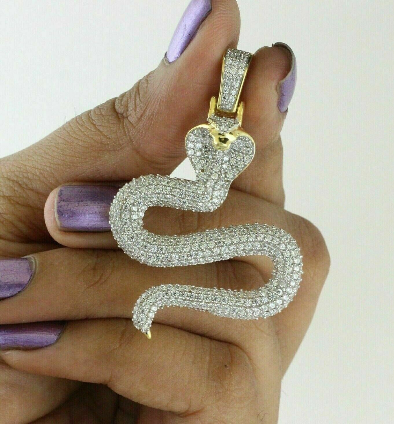 2Ct Round Lab-Created Diamond Cluster Snake Charm Pendant 14K Yellow Gold Plated