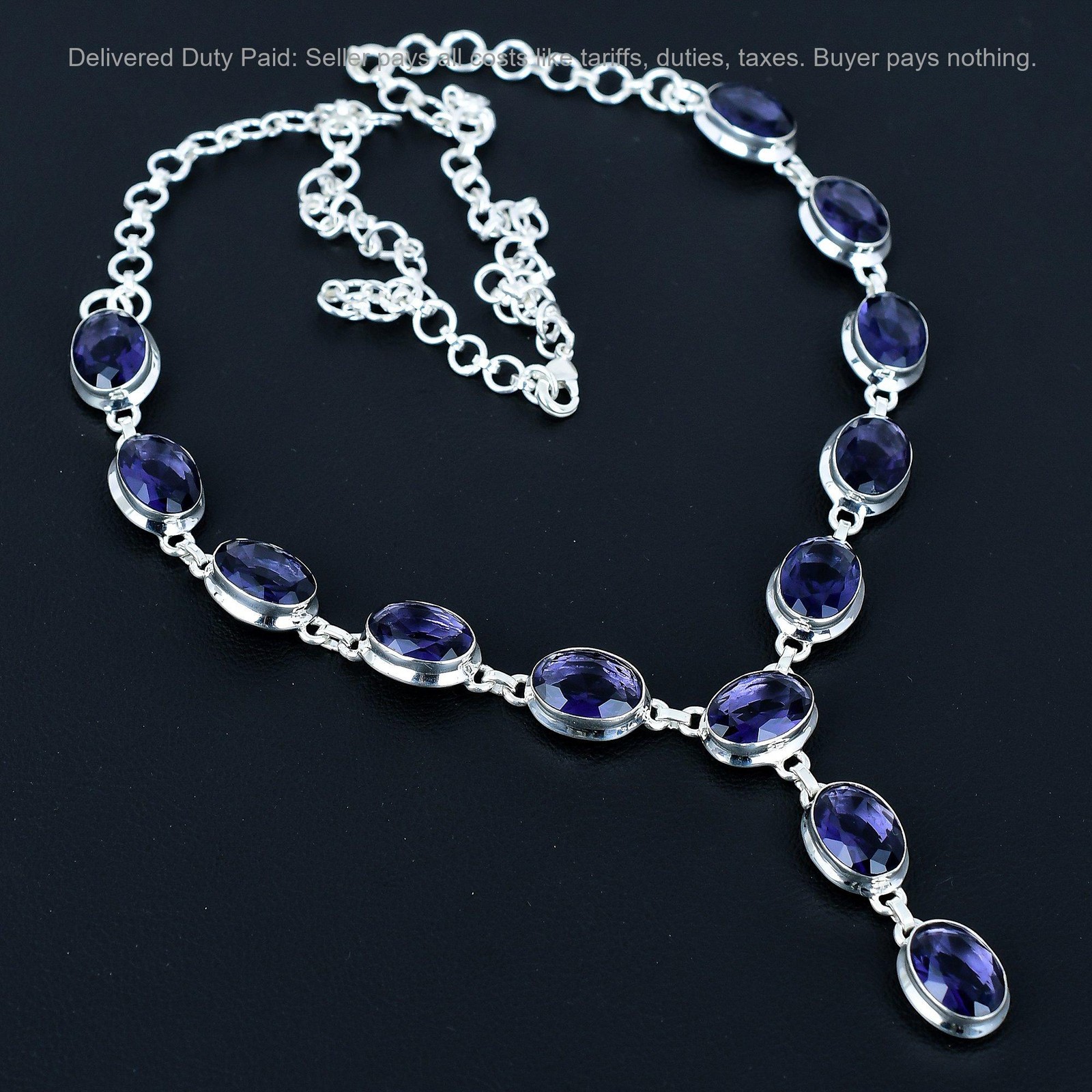 925 Silver African Amethyst Stone Birthday Trendy Anniversary New Chain Necklace
