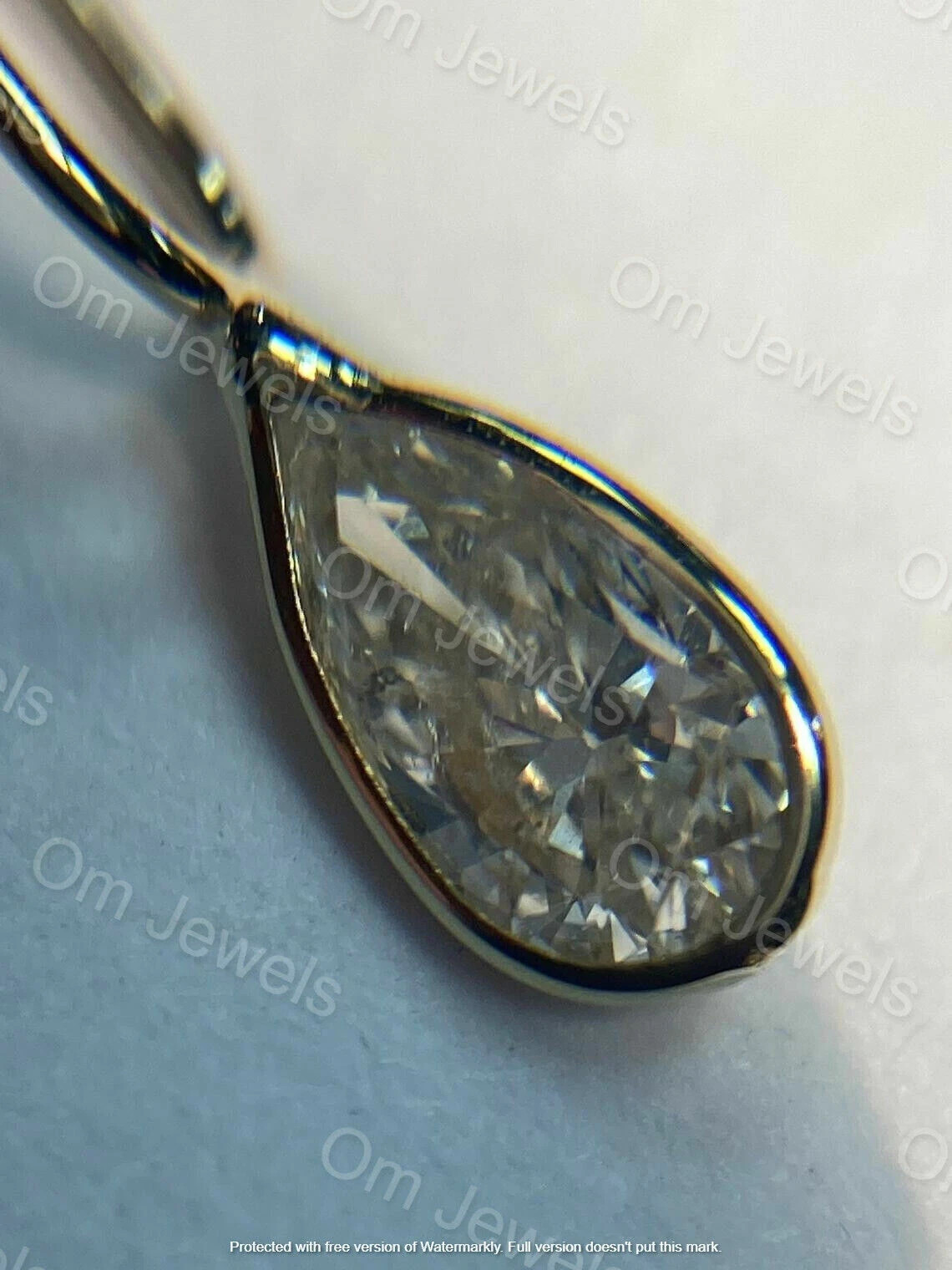 2Ct Pear Lab Created Diamond Solitaire Pendant Free Chain 14K Yellow Gold Finish
