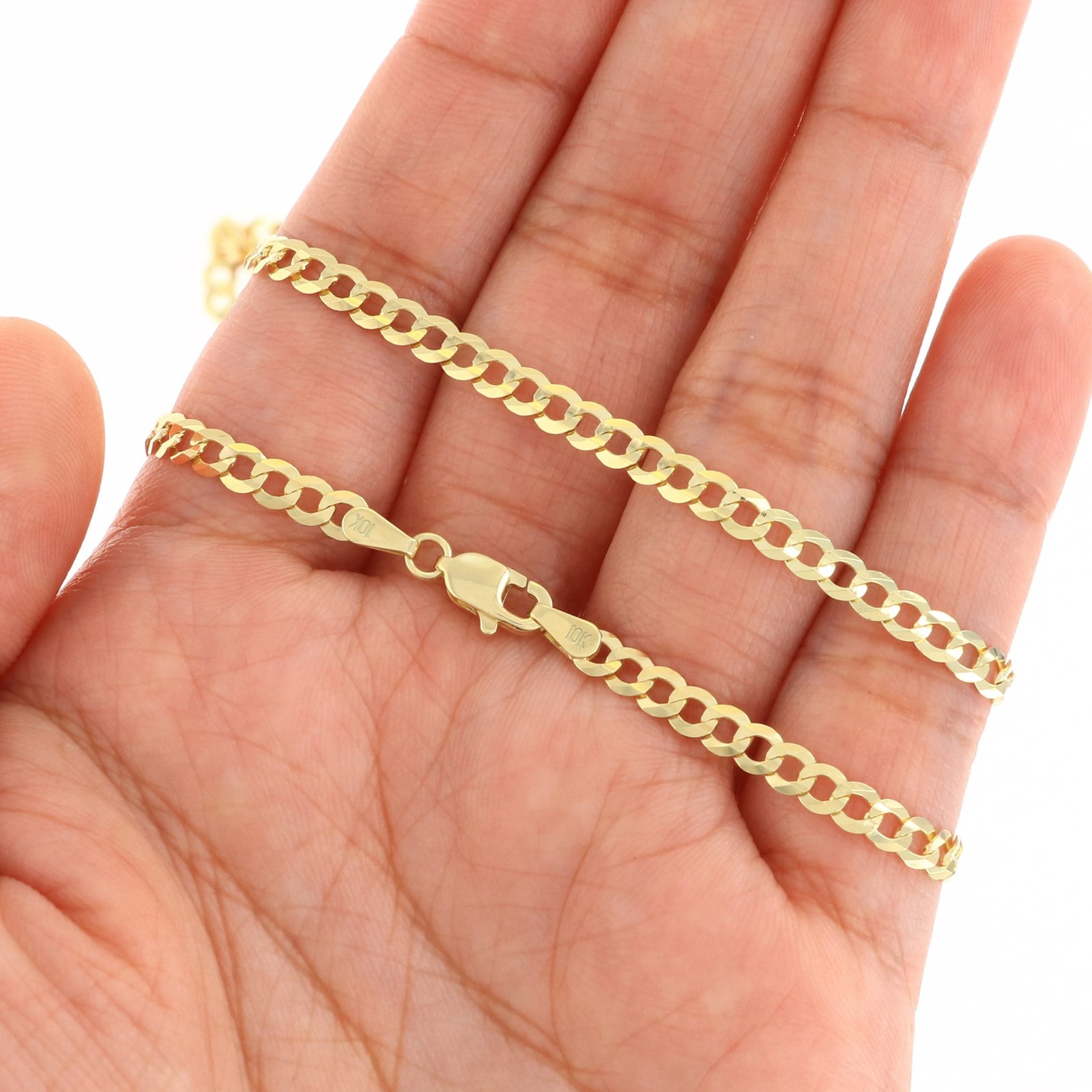 10K Solid Yellow Gold 4mm Cuban Curb Chain Link Necklace Mens Womens 16″- 30″