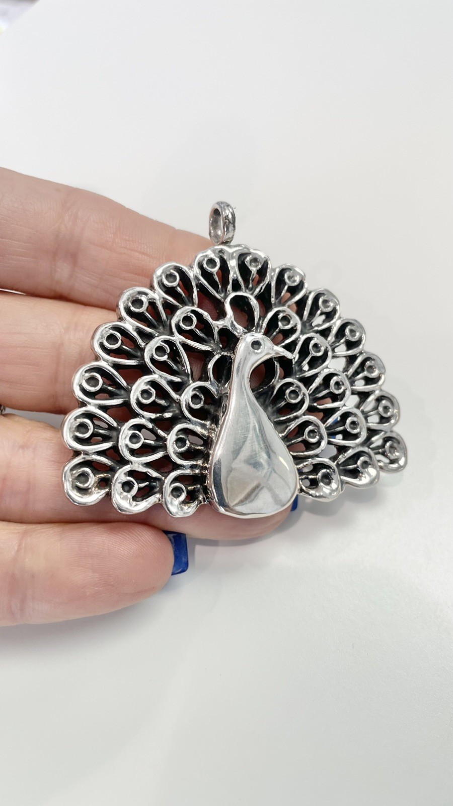Sterling Silver 925 Peacock Large Pendant Jewelry Lightweight