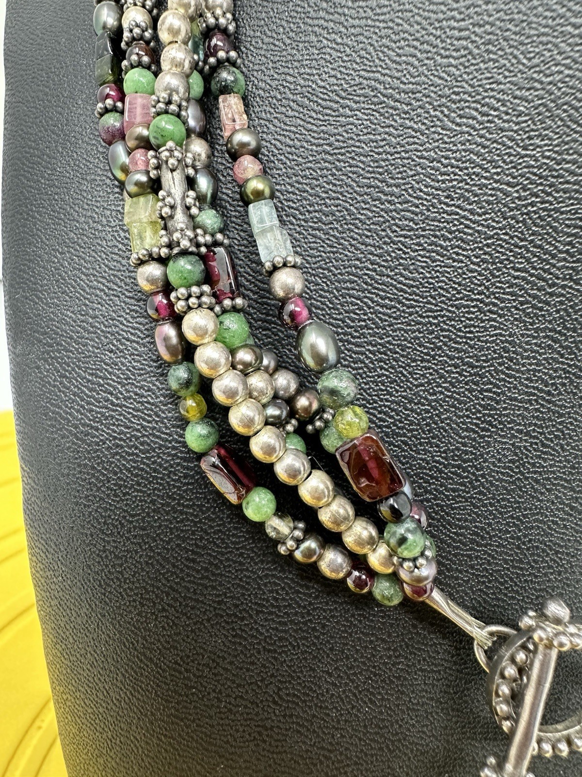 Sterling Silver Byzade Multiple Gemstone Cross Choker Necklace Elegant 87g 14in+