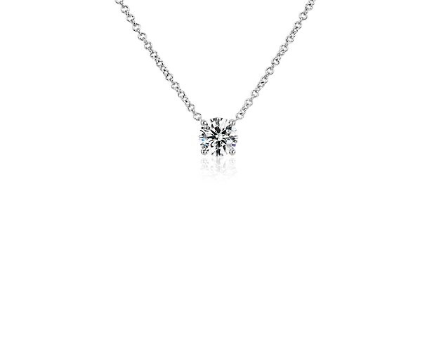1.00ctw Round Solitaire Lab Grown Diamond Necklace 14K White Gold 18″
