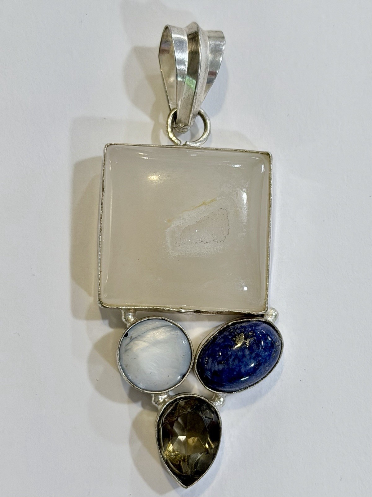 Ethereal 925 Sterling Silver Multi-Gem Artisan Pendant 23.66g Lapis, Agate
