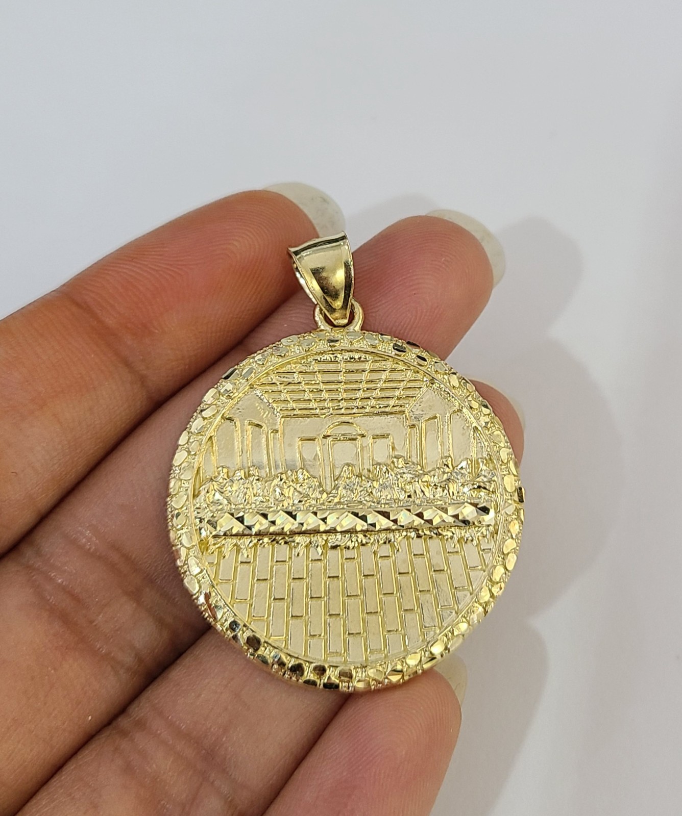 Real 10k yellow Gold Nugget Last Supper Pendant Men Women