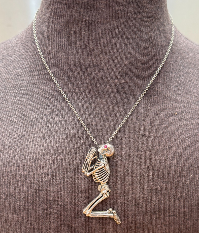 Sterling Silver Skeleton Pendant 60mm & Chain 40cm