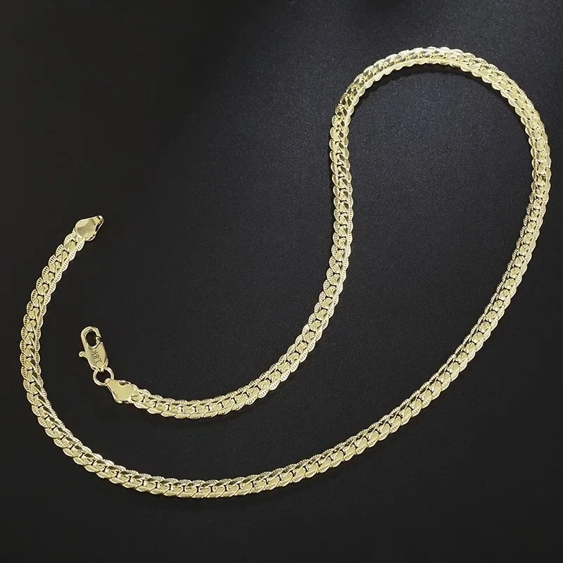 925 Sterling Silver 18K Gold Full Sideways Figaro Chain Necklace for Woman Man F