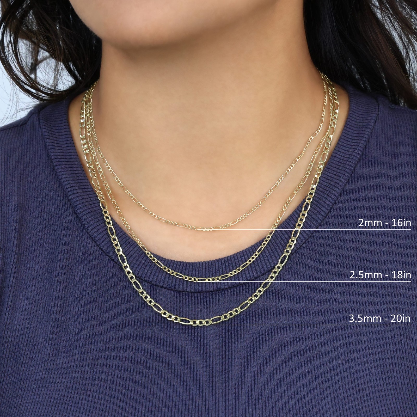 14K Yellow Gold 2mm-7.5mm Figaro Link Chain Necklace Bracelet Men Women 7″- 30″