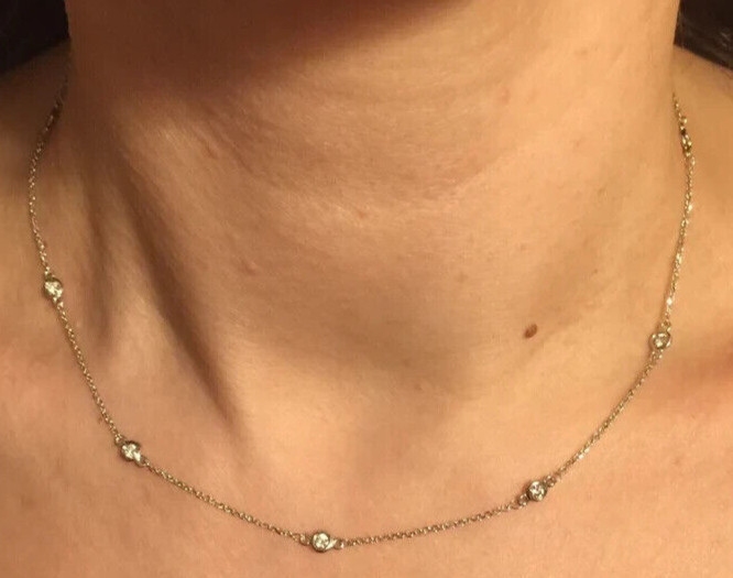 14k Yellow Gold Round Cut 0.50CT Natural Diamond By The Yard Station Necklace