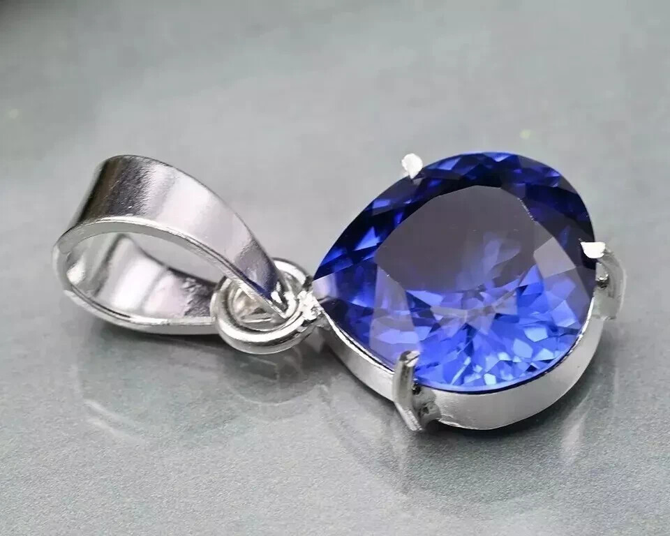 29 Ct Natural Blue Sapphire Certified Pear Cut 925 Solid Silver Pendant Gemstone