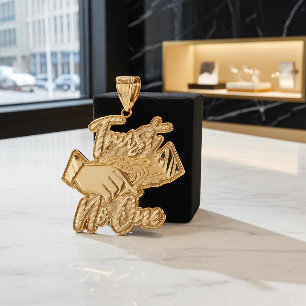 Gold TRUST NO ONE Hip-Hop Pendant