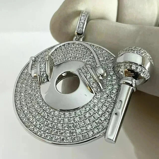 Customized Headphone Pendant 2Ct Round Cut Real Moissanite 14K White Gold Plated
