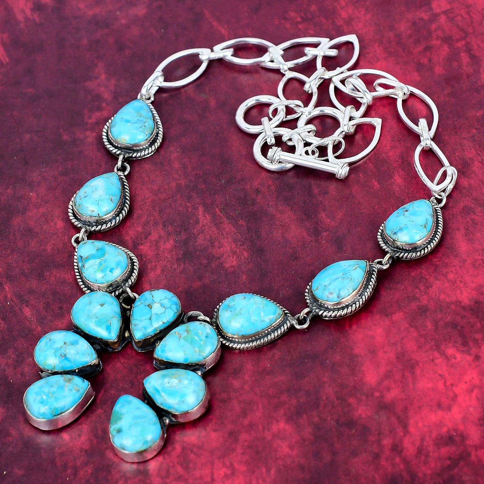 Blue Turquoise Gemstone Handmade 925 Sterling Silver Jewelry Necklace For Her