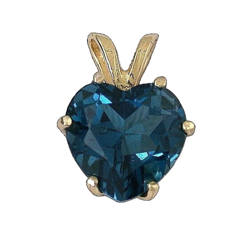 14Kt Gold 8mm Heart London Blue Topaz Gemstone 1/2 x 1/3 Inch Pendant EBS199EP24