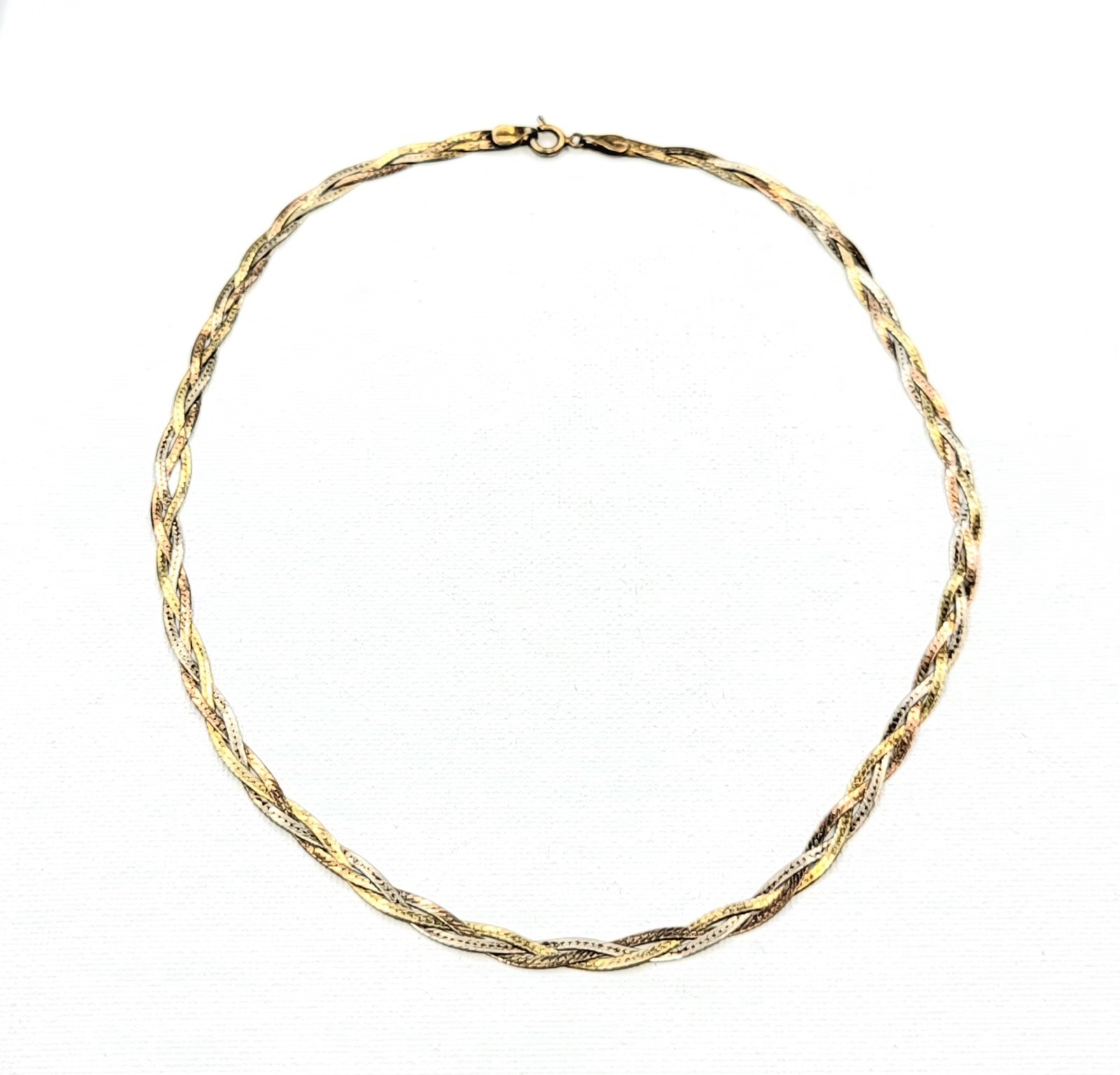 Sterling Silver Braided Herringbone Vintage Necklace Yellow & Rose Gold Plated