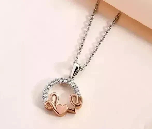 14K Two Tone Gold Plated 1Ct Round Lab Grown Diamond Women Beauty Love Pendant