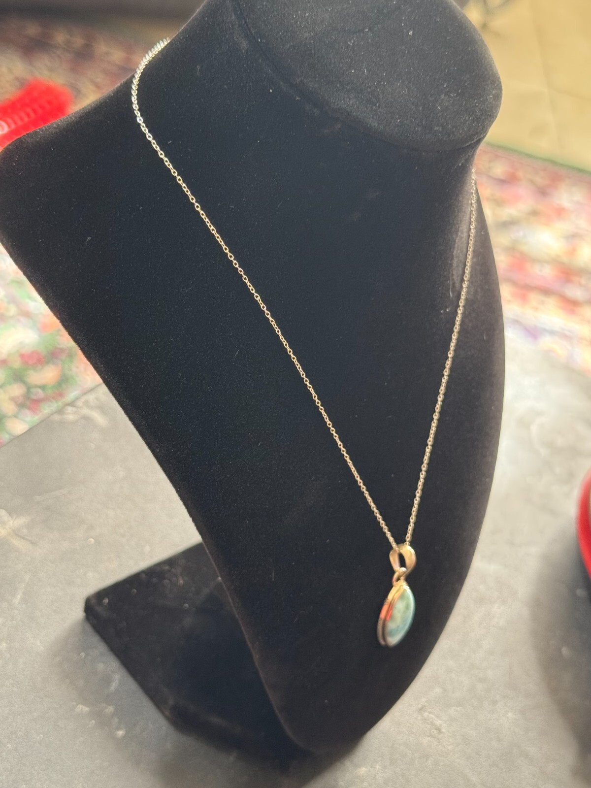 Vintage AV Sterling, silver oblong, unknown, solitary stone (Might be Larimar?)