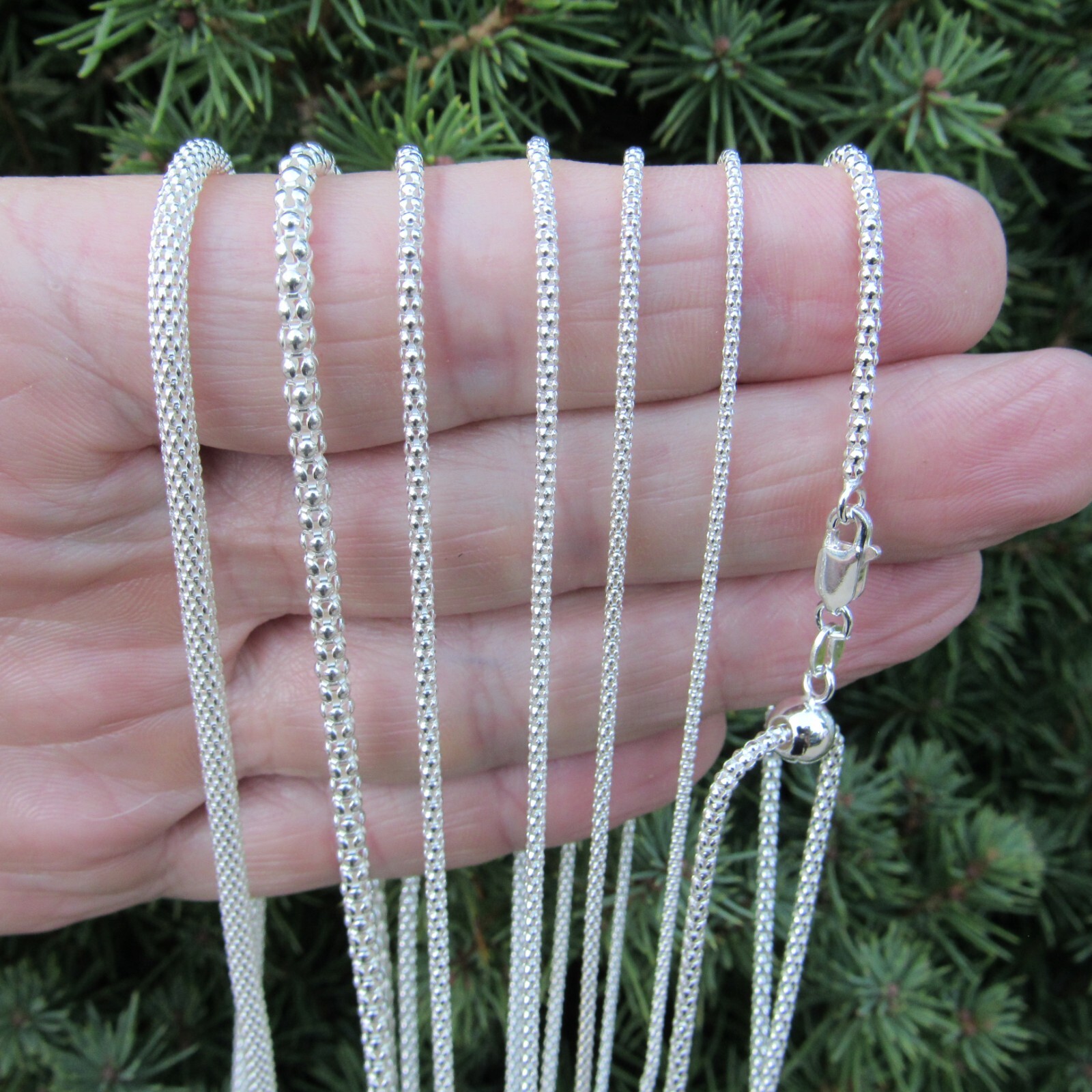 Solid Genuine 925 Sterling Silver Women’s Italian Popcorn Garland Chain Necklace