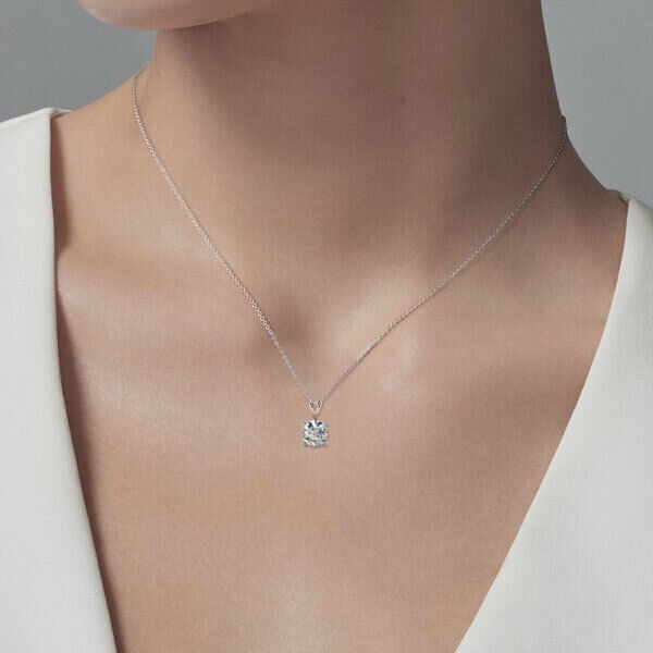 1 Ct Round Solitaire Lab Grown Diamond Solid 14K Rose Gold Pendant only