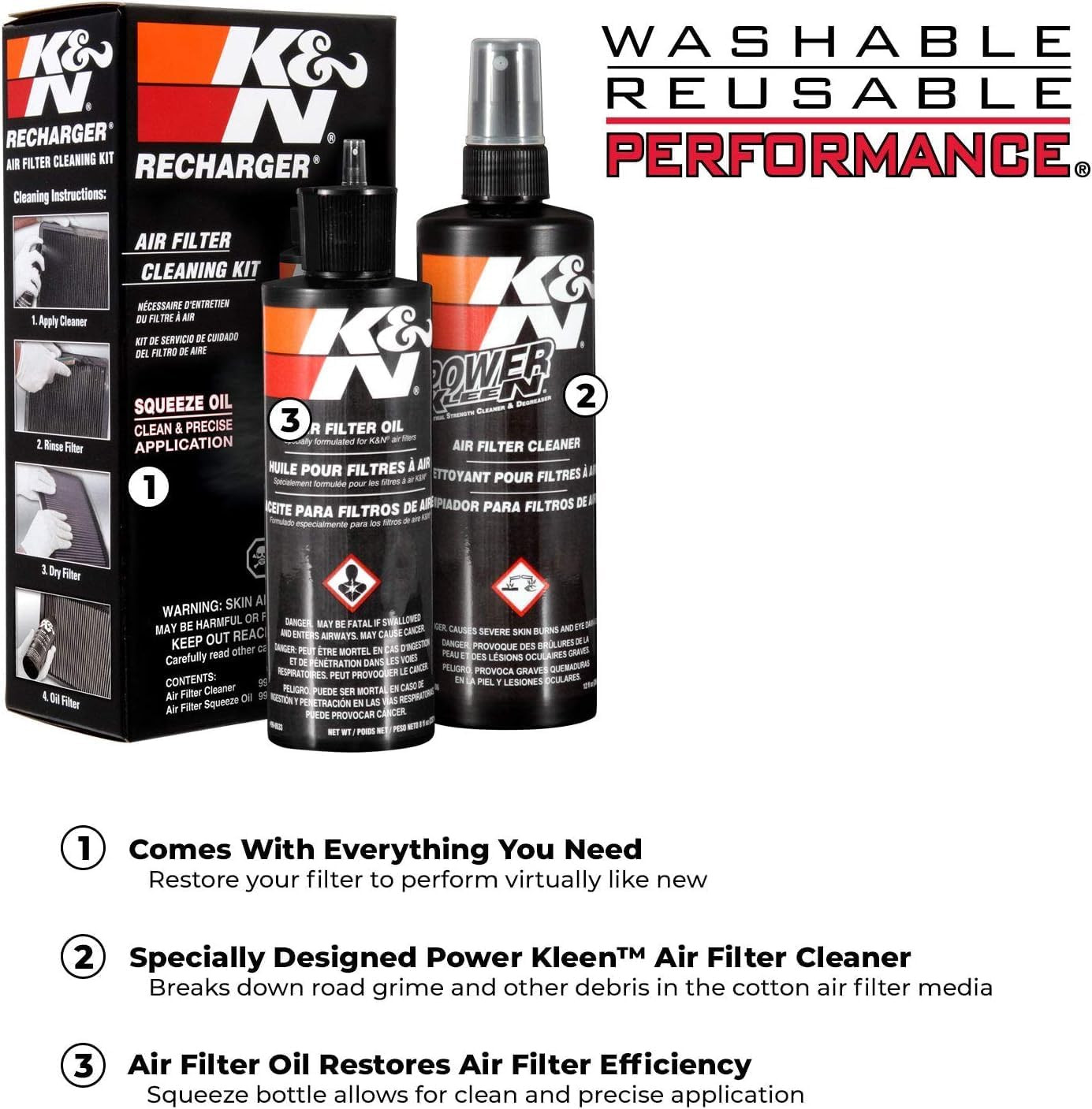 Air Filter Cleaning Kit: Squeeze Bottle Filter Cleaner and Black Oil Kit; Restor