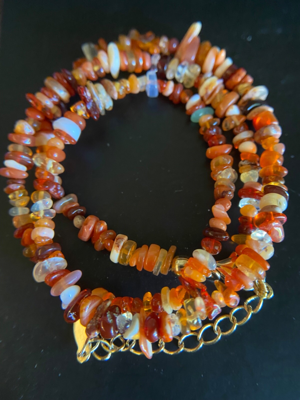 Beautiful,Colorful,Fire Opal & 18 Kt Gold Over Sterling Necklace 16” + 2