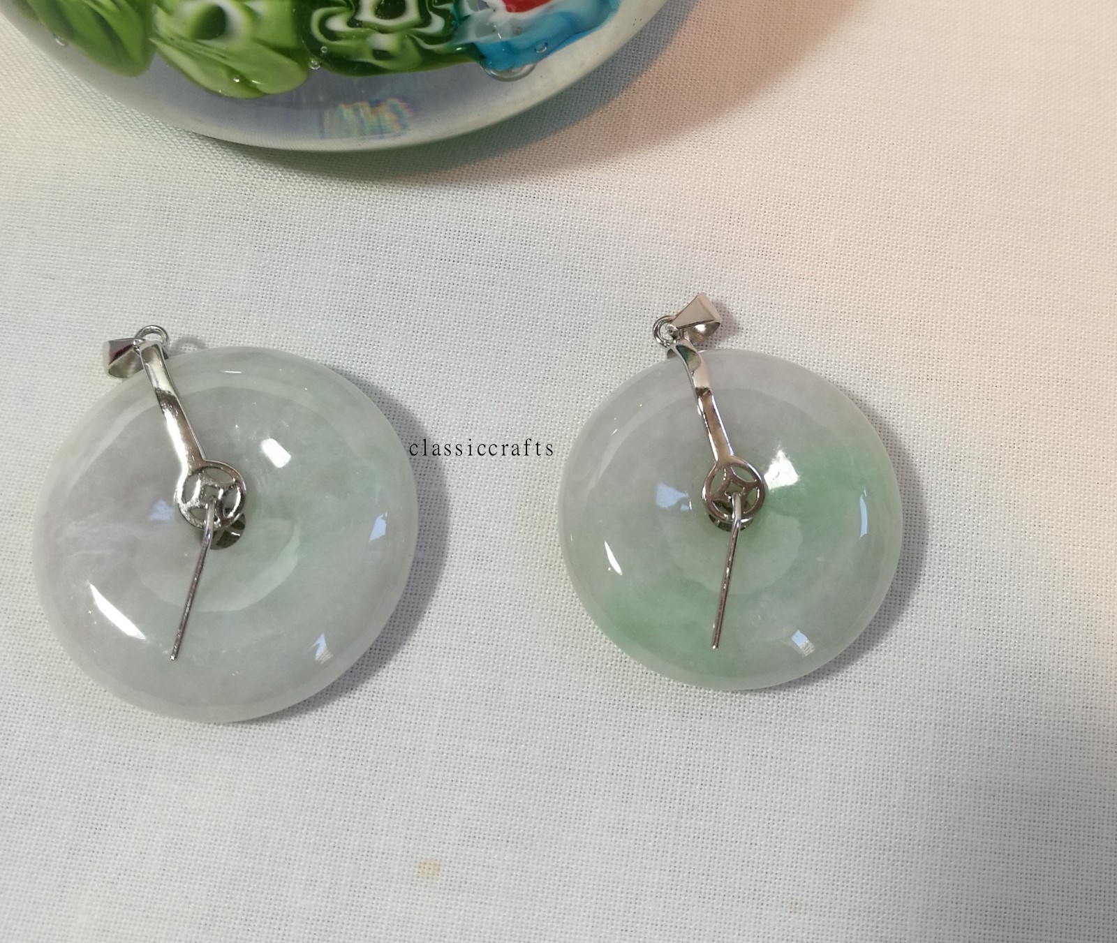 Genuine Grade A Myanmar Jadeite jade harmony ( 平安）Pendant in silver Dia30mm
