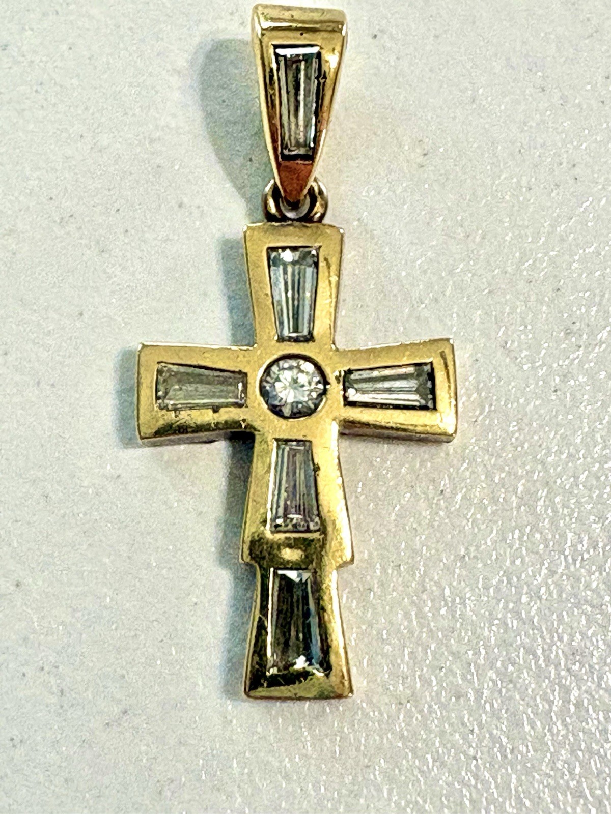 18k Italian Gold Baguette Diamond Cross Pendant