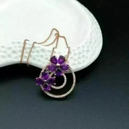 Lab Created Amethyst 14K Rose Gold Plated 2.00Ct Pear Cut Teardrop Halo Pendant