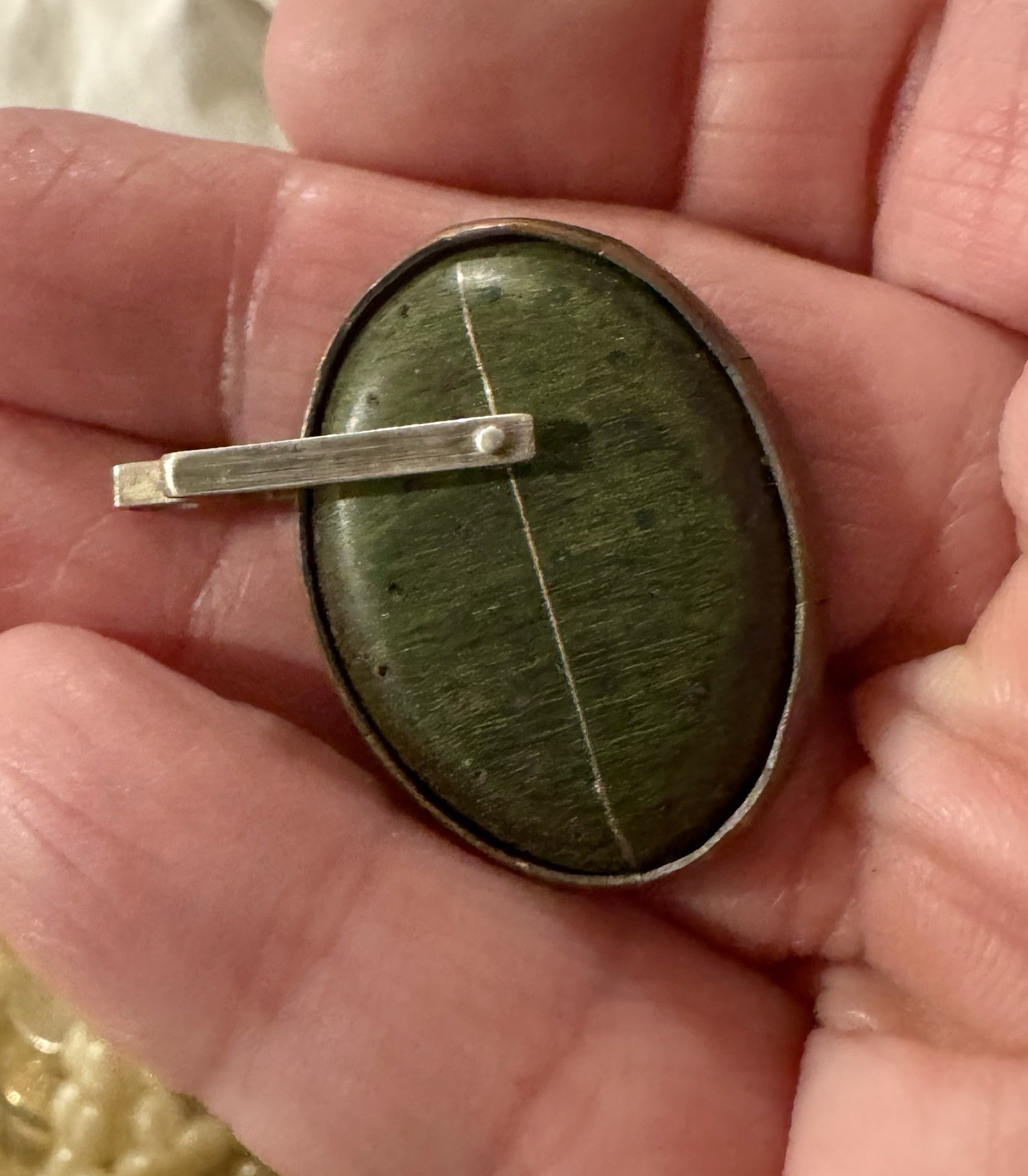 Artisan Unique Sterling Silver Mixed Metal Green Stone Pendant Movement