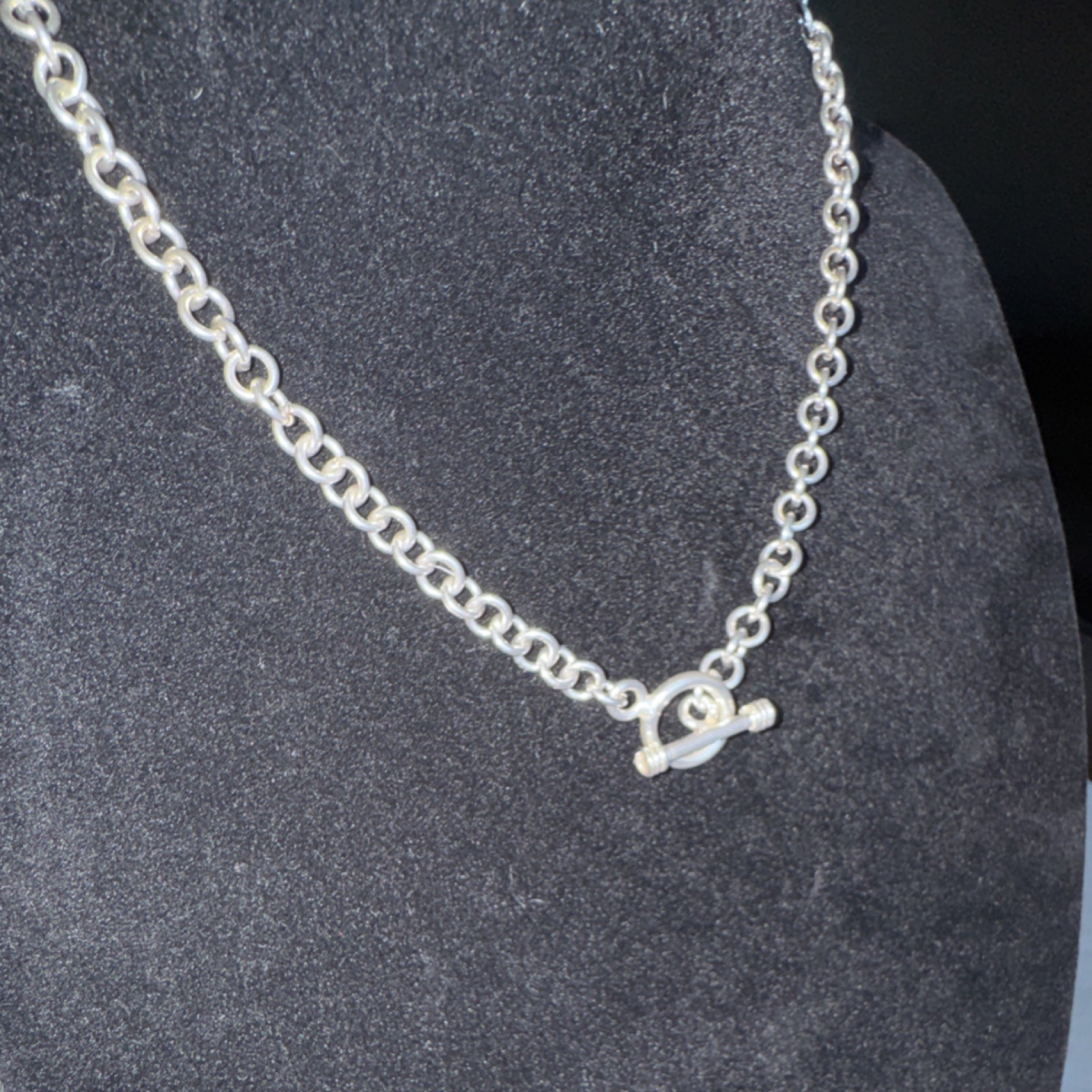 Sterling silver 925round link chain necklace with toggle clasp stylish