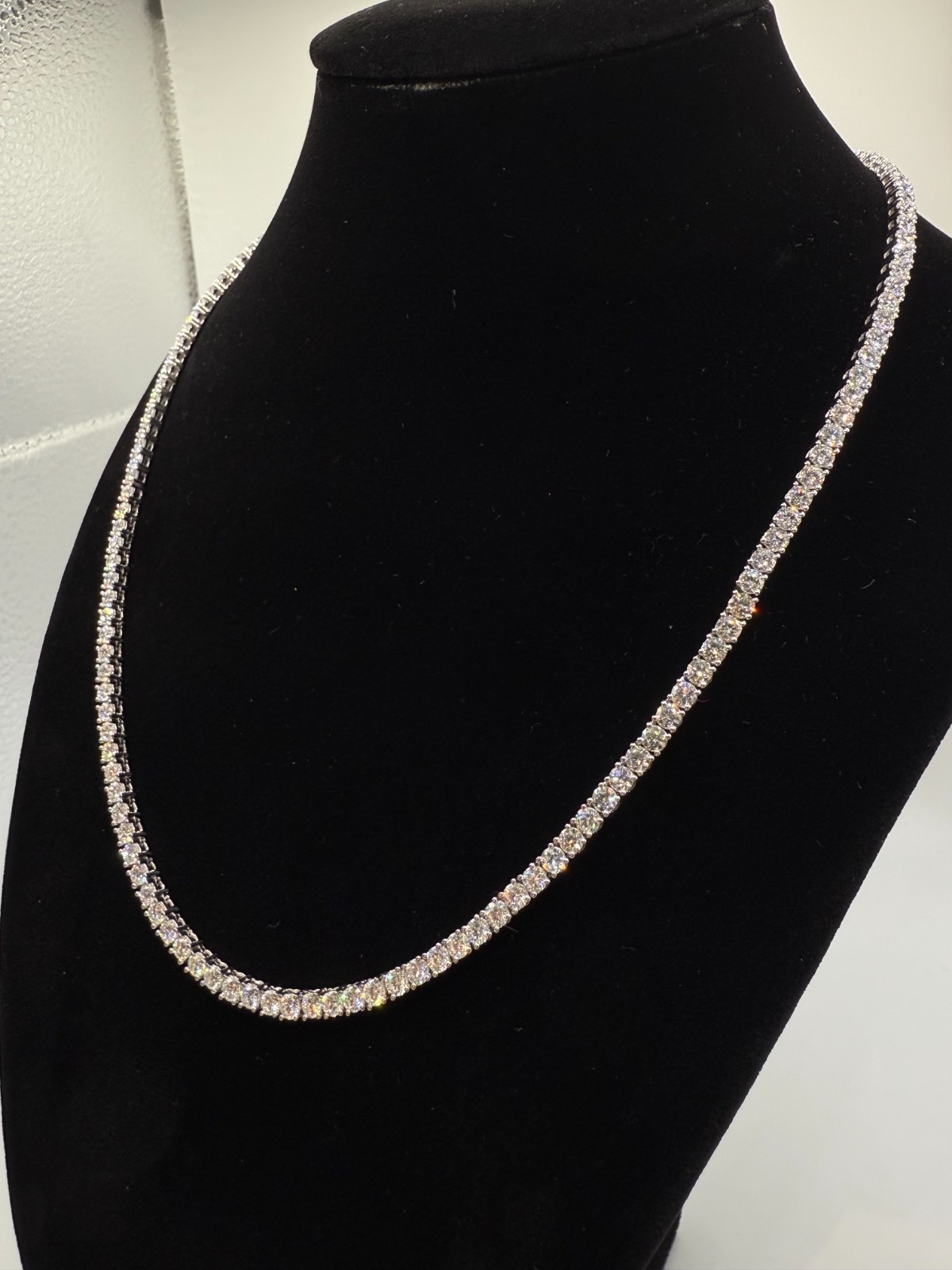15 Ct Lab Grown Diamond Tennis Necklace 14K White Gold 20″ Inches