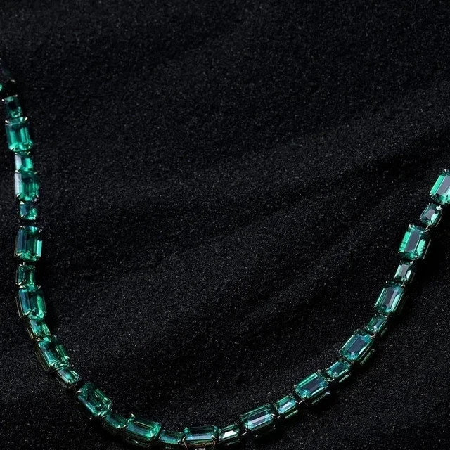 18 CT Lab Created Green Emerald Bridal Tennis Necklace 14k Yellow Gold Plated