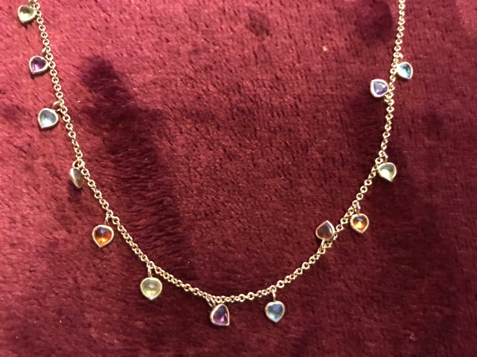14K YELLOW GOLD MULTICOLOR GEMSTONE NECKLACE 16 INCHES 4.2 GRAMS