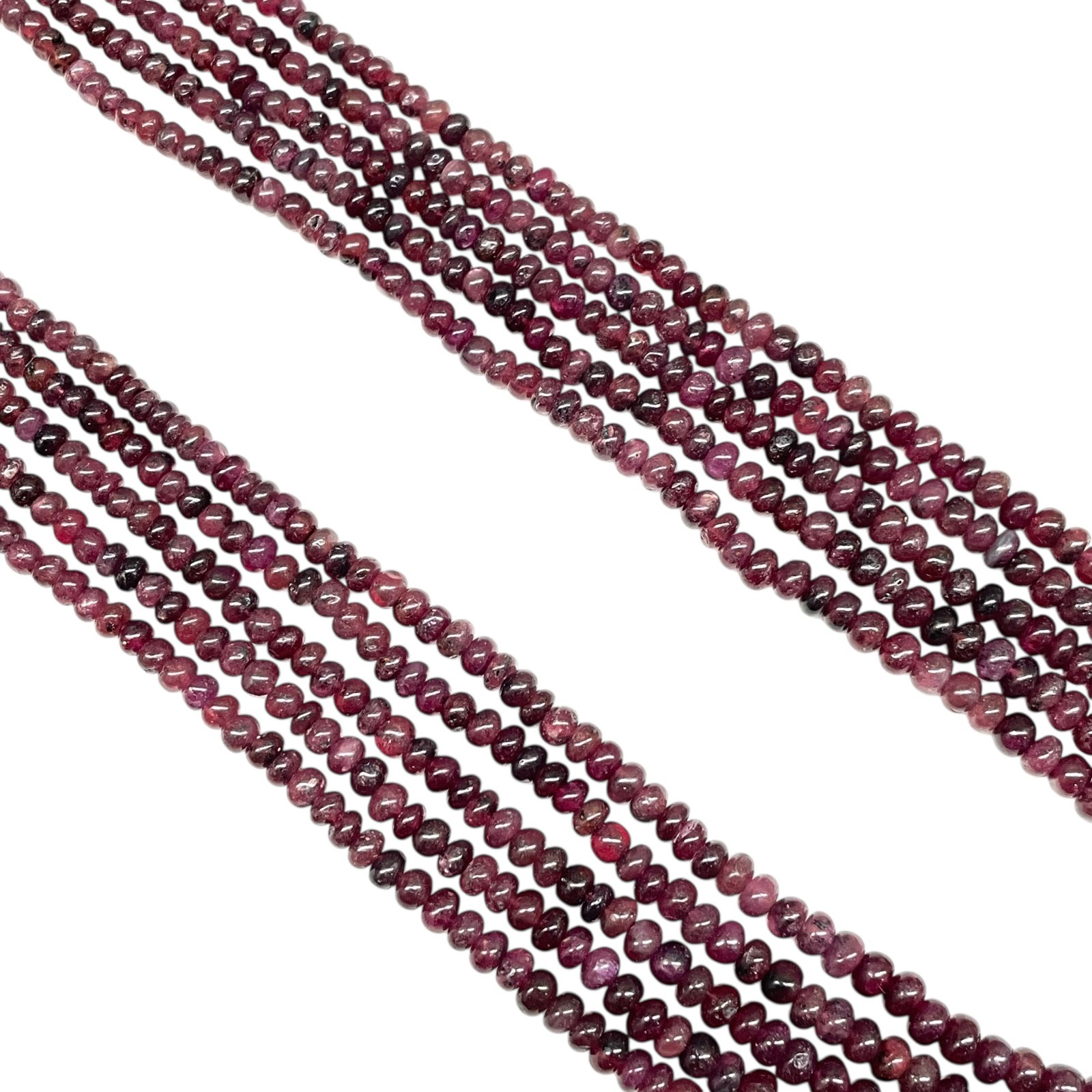 5 Strand Natural Ruby Necklace 3-6mm Plain Cabochon Beads 925 Silver Ruby Clasp