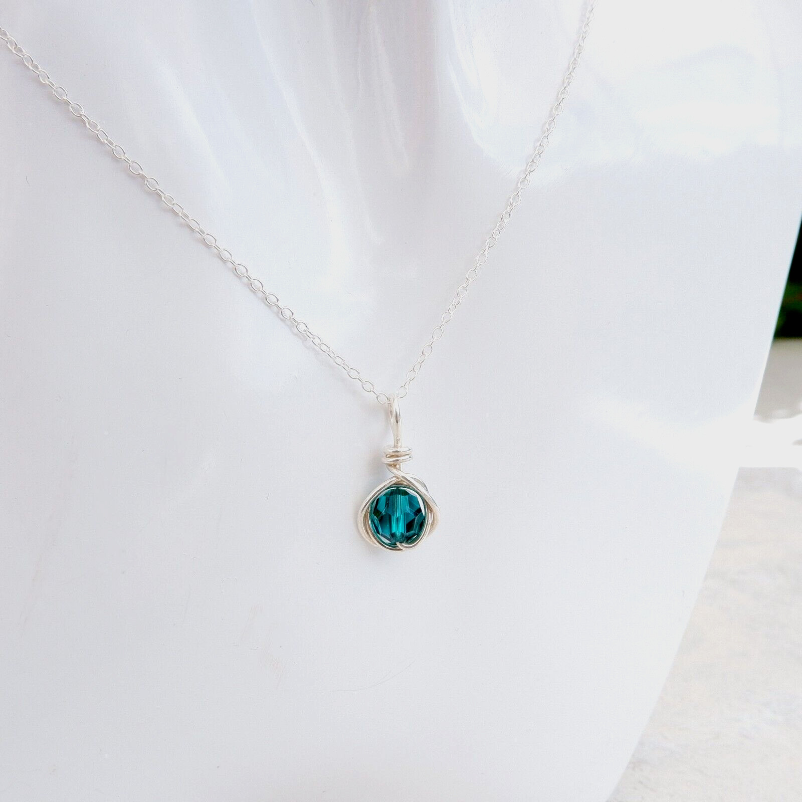 Emerald Crystal Necklace Set Sterling Silver May Birthstone Handmade Gift Box