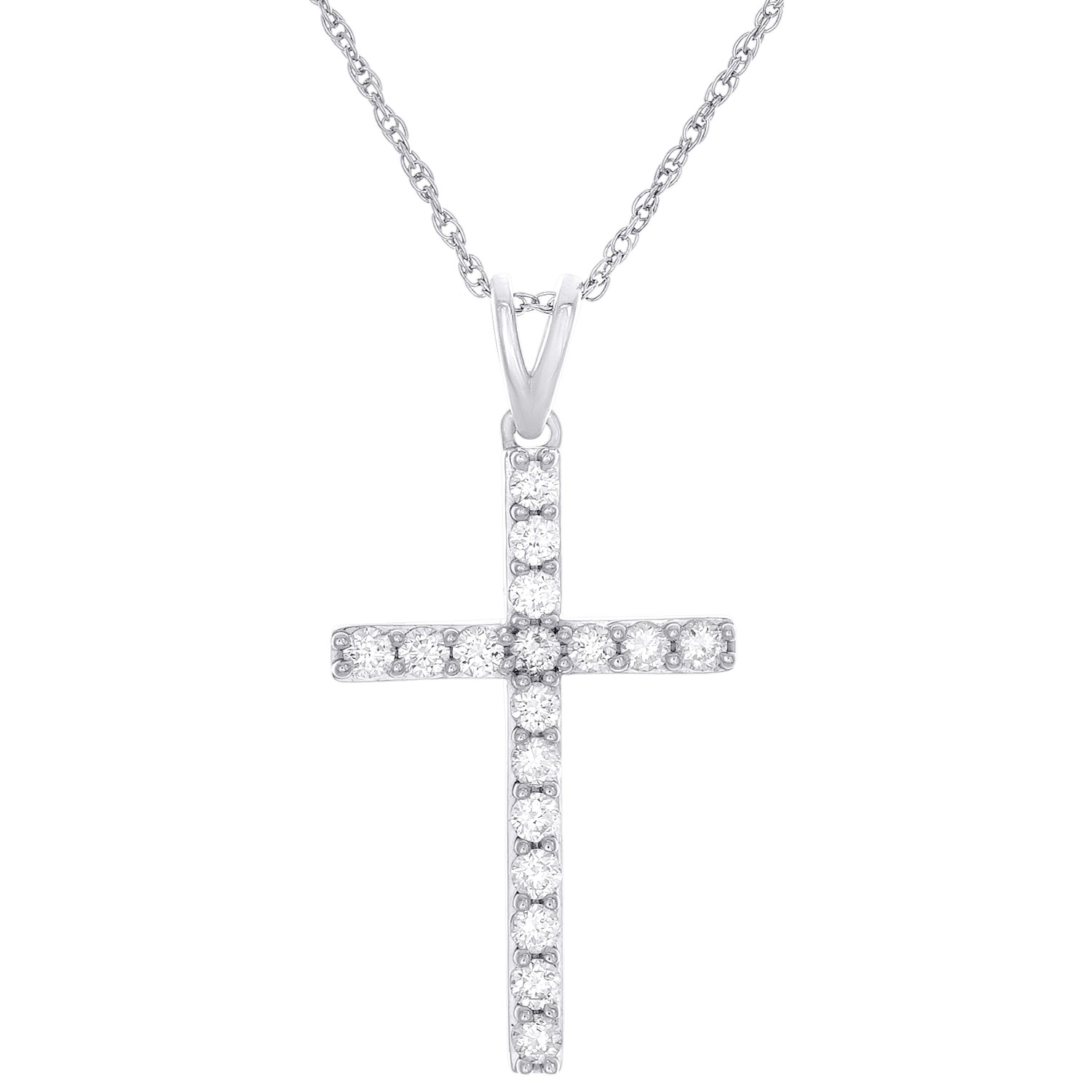 925 Sterling Silver Lab Grown Diamond Women’s Prong Cross 18″ Necklace 1/2 CT