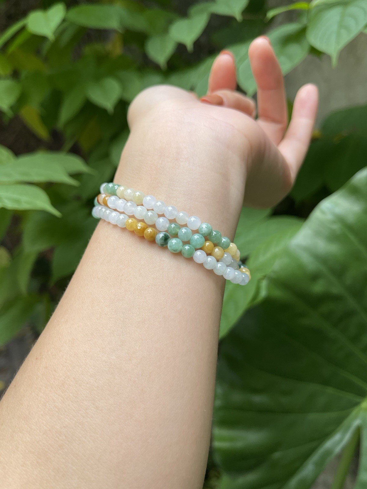 Natural Burmese Type A Jadeite Necklace 50cm Multicolor 4.5mm Beads
