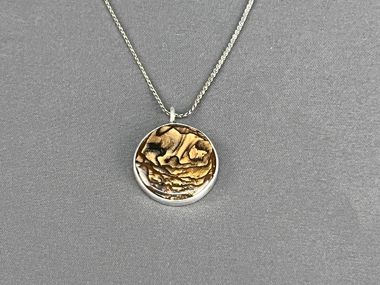 Biggs Picture Jasper Sterling Silver Pendant 18″ Necklace (J)