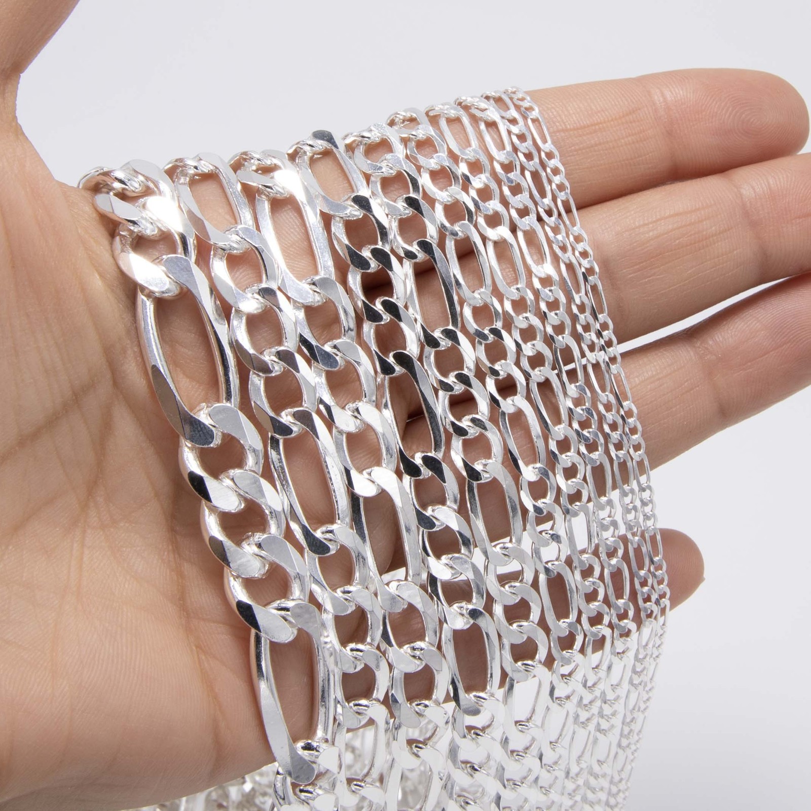 Shiny Figaro Chain Solid Sterling Silver 925 Italy All Sizes