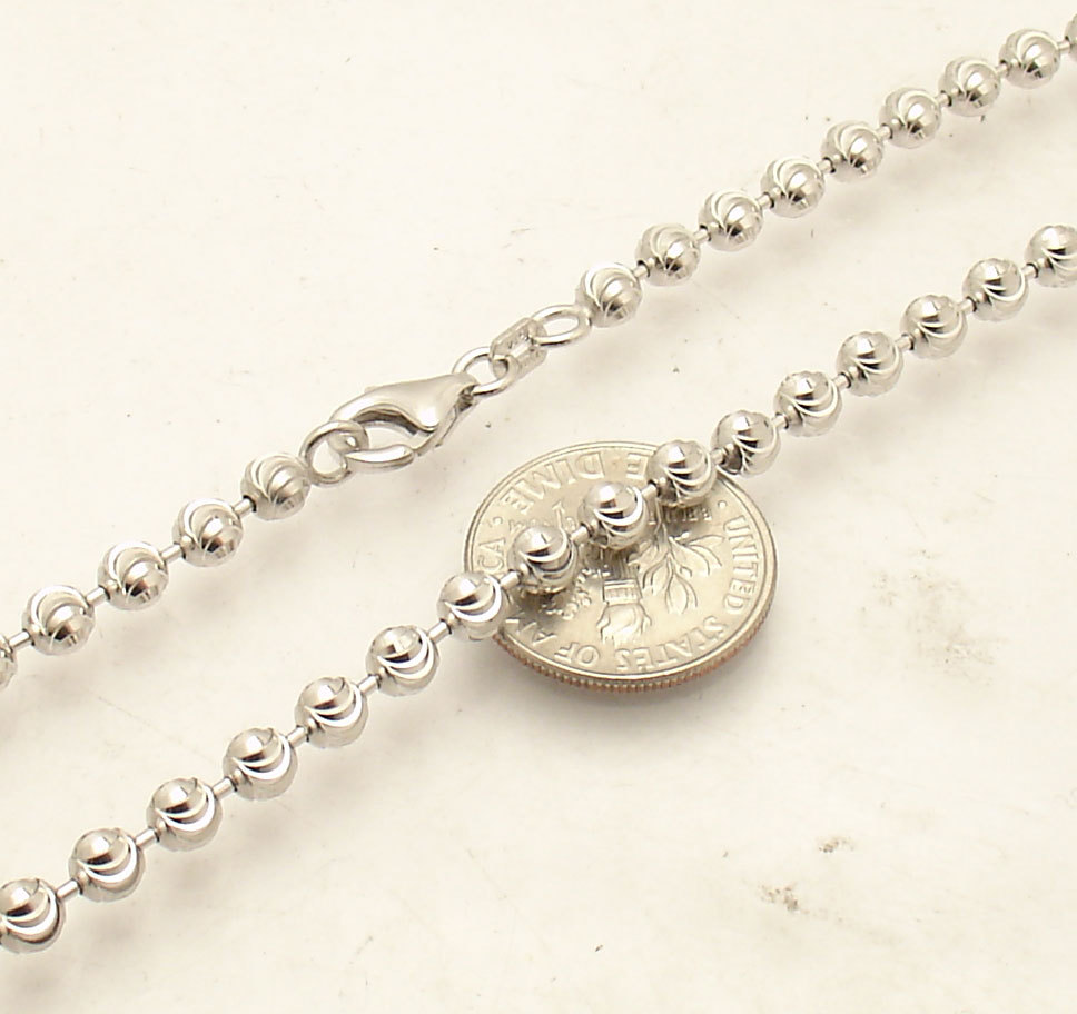 4mm Diamond Moon Cut Ball Bead Chain Necklace Real Sterling Silver ITALY QVC