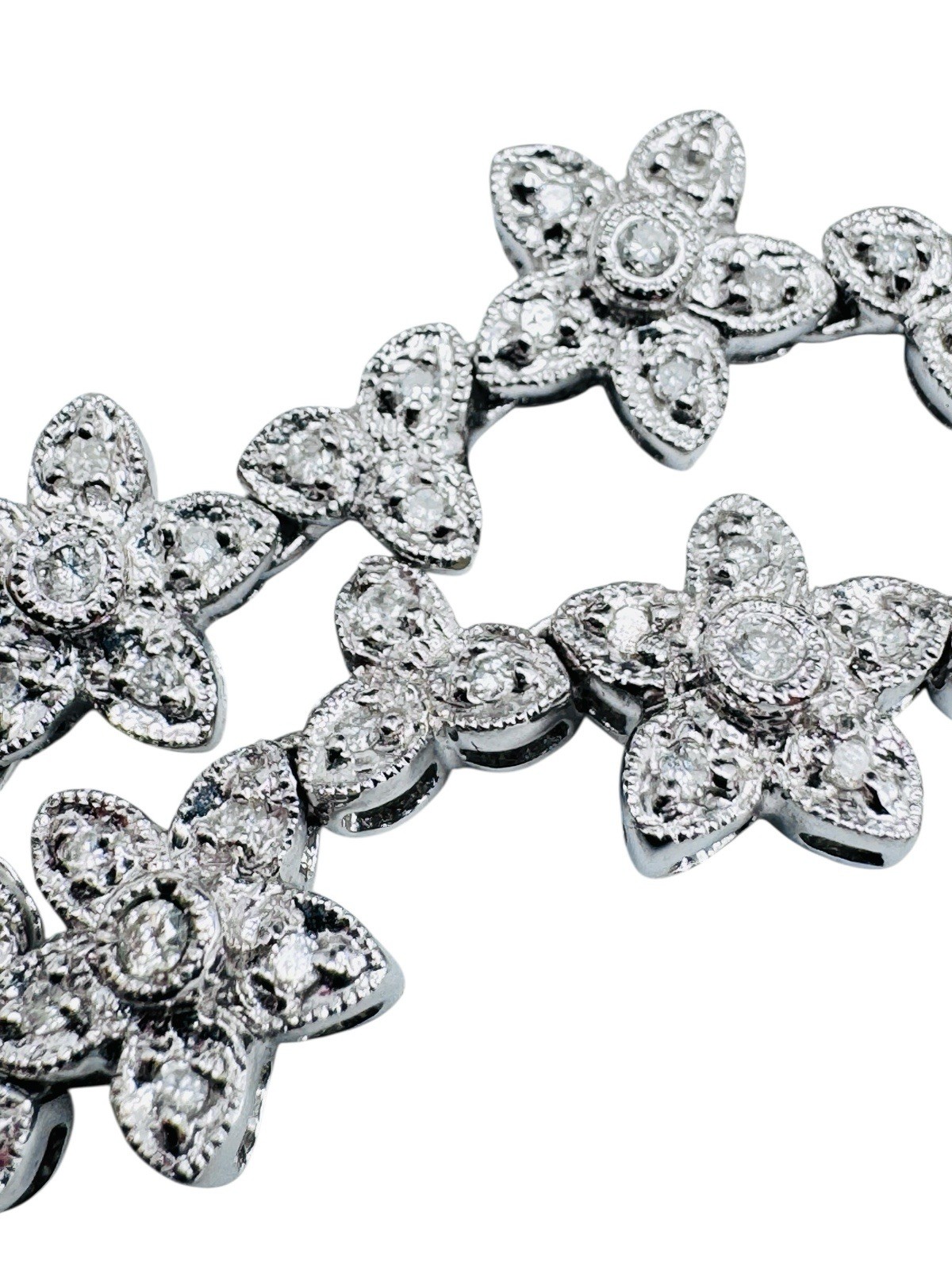 18k White Gold 1.28ctw Diamond Flower Riviere Necklace Deco Style 16″ 32g