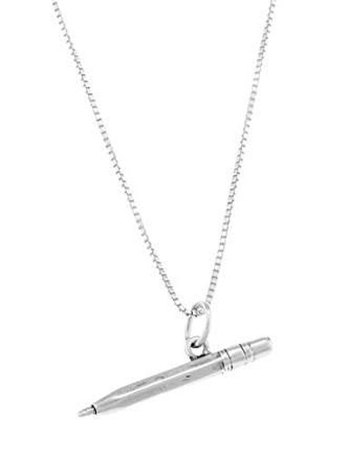STERLING SILVER PEN – WRITER’S PEN CHARM WITH BOX CHAIN NECKLACE