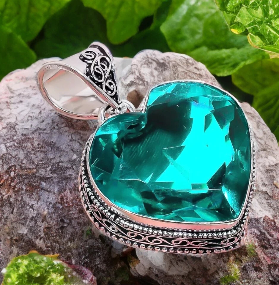 Afghani Blue Tourmaline Gemstone Handmade 925 Sterling Silver Jewelry Pendant