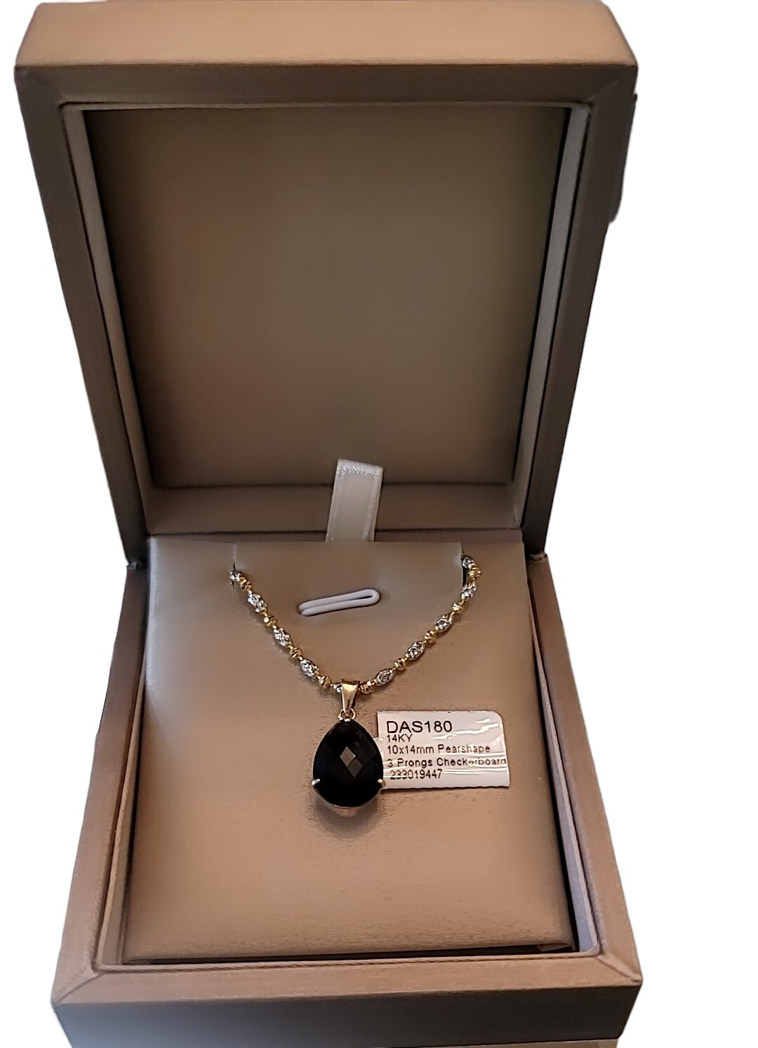14K Solid Italian Two-tone Yellow Gold Natural Smoky Topaz Necklace