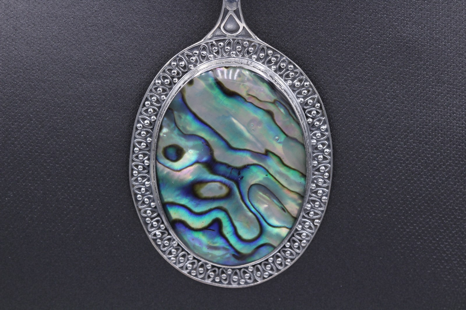 LARGE ABALONE ART NECKLACE SET IN SILVER ORNAMENT BEAUTY STATEMENT