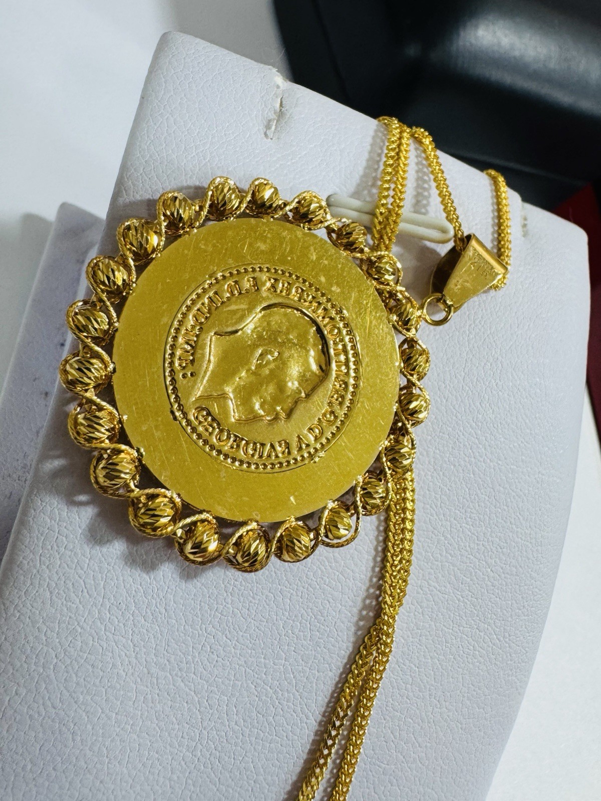 Saudi 22K 916 Real Pure Solid Gold Round Coin Set Necklace 20” Long 10.7g 1.6mm