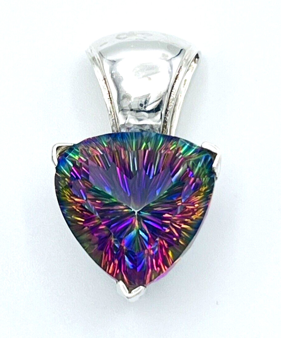 Sterling Silver 20mm x 20mm Trillion Cut Mystic Topaz Pendant