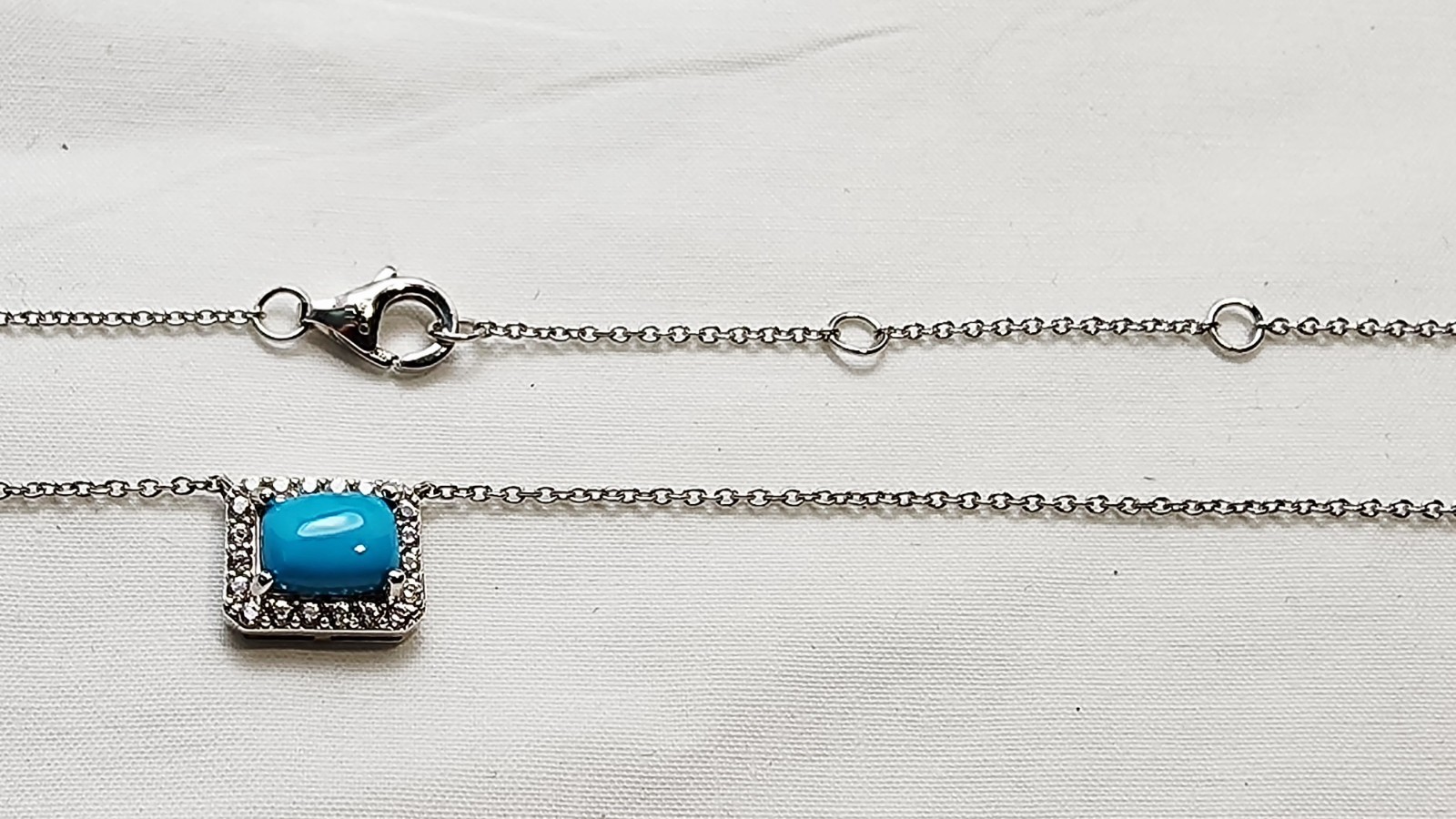 Wonderful Sterling Silver Turquoise Clear Stone Rectangle MLD 18” Necklace