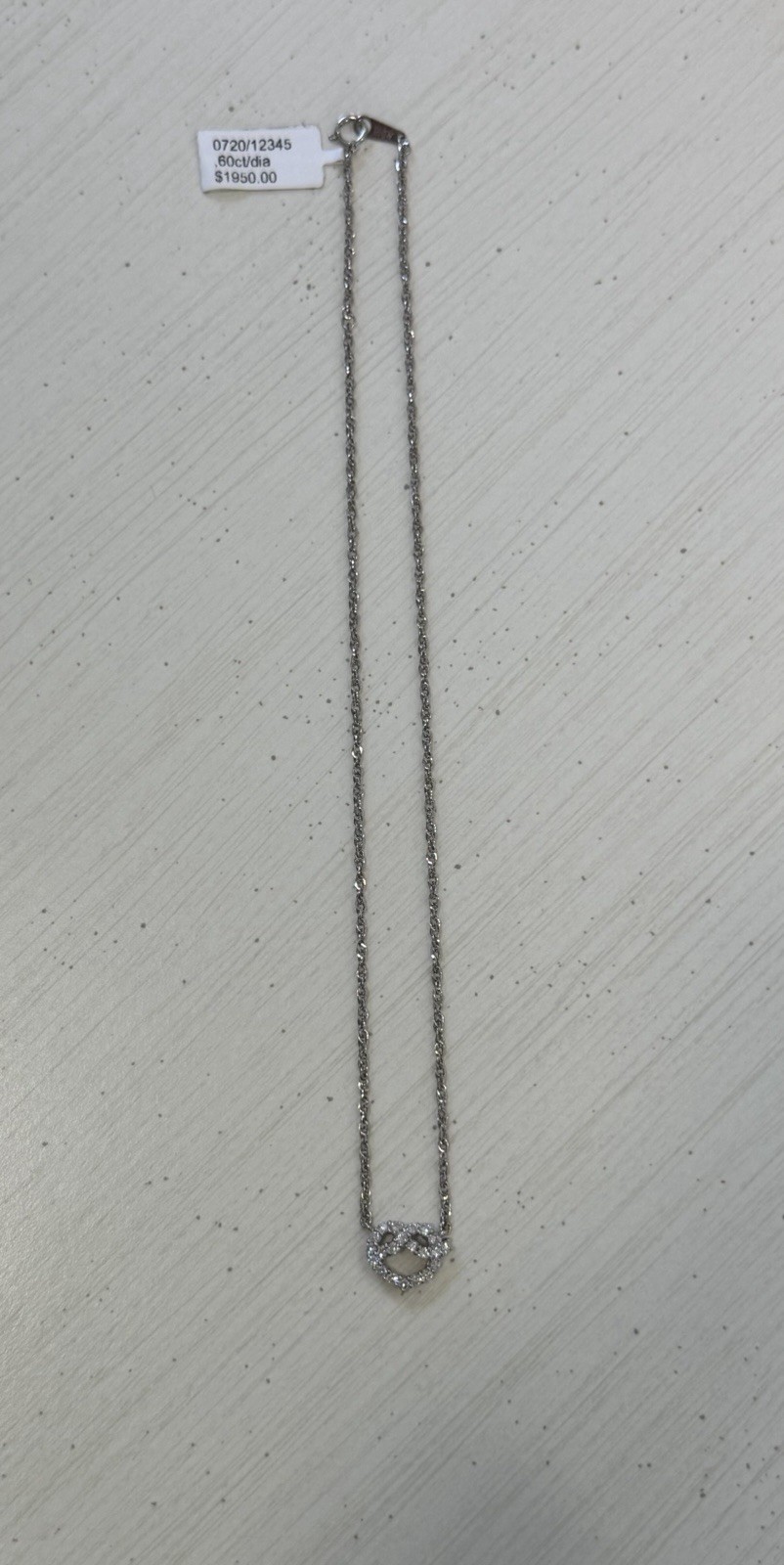 Platinum Necklace with attached Diamond Heart Pendant, 7 grams, 16″
