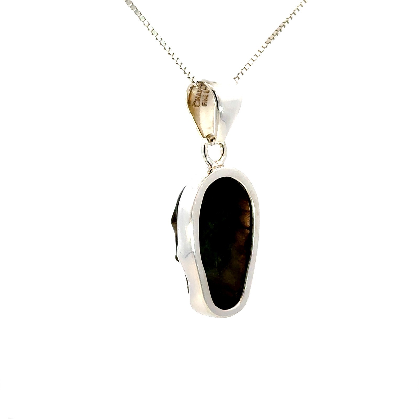 Sterling Silver Labradorite Skull Pendant (Charles Albert) 5/8 x 1 1/2 Inch